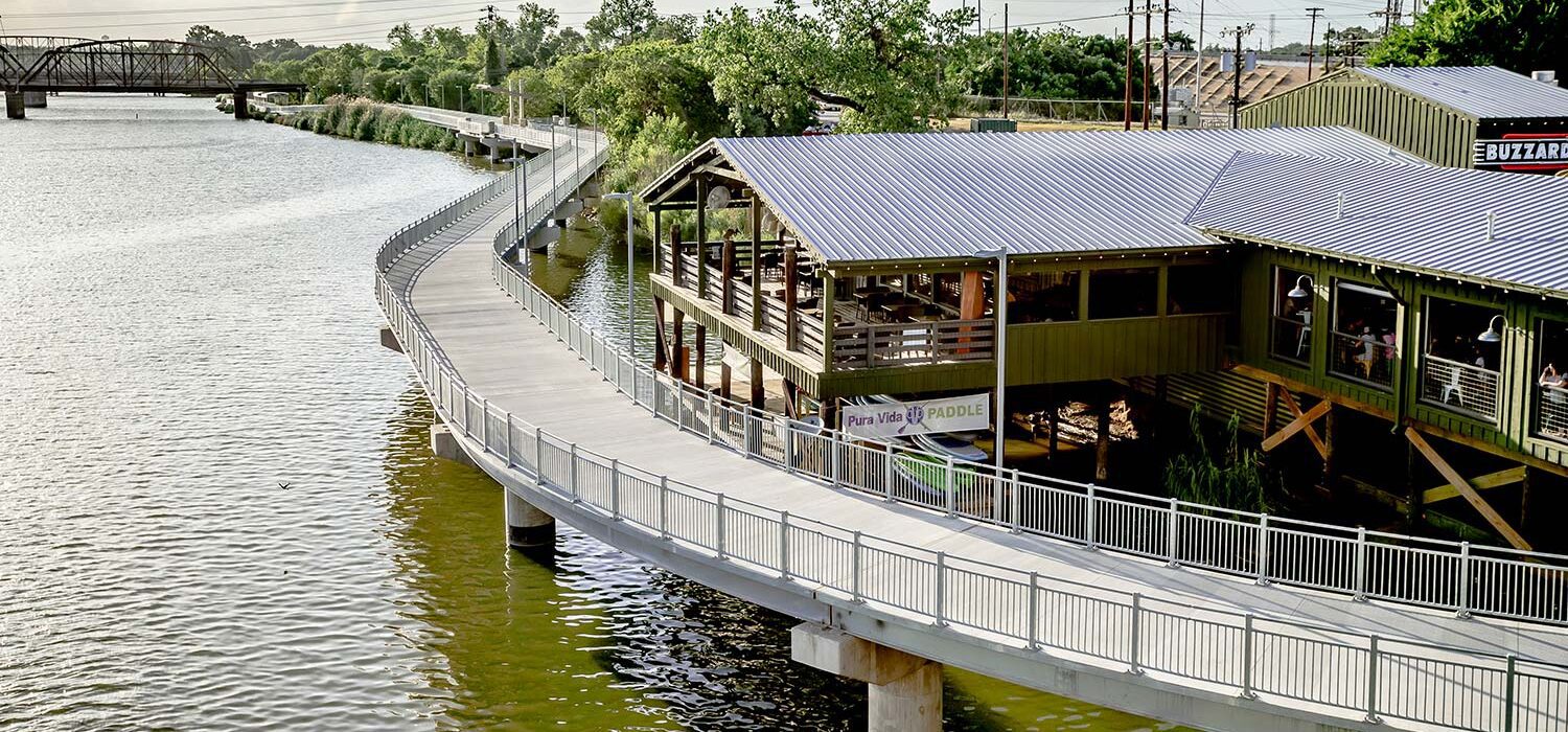 Waco Riverwalk trail winding along the river